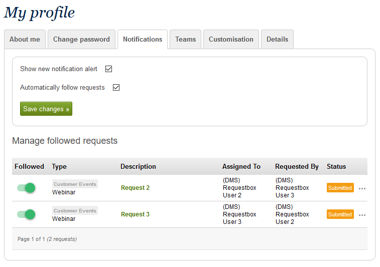 requestbox - my profile notifications