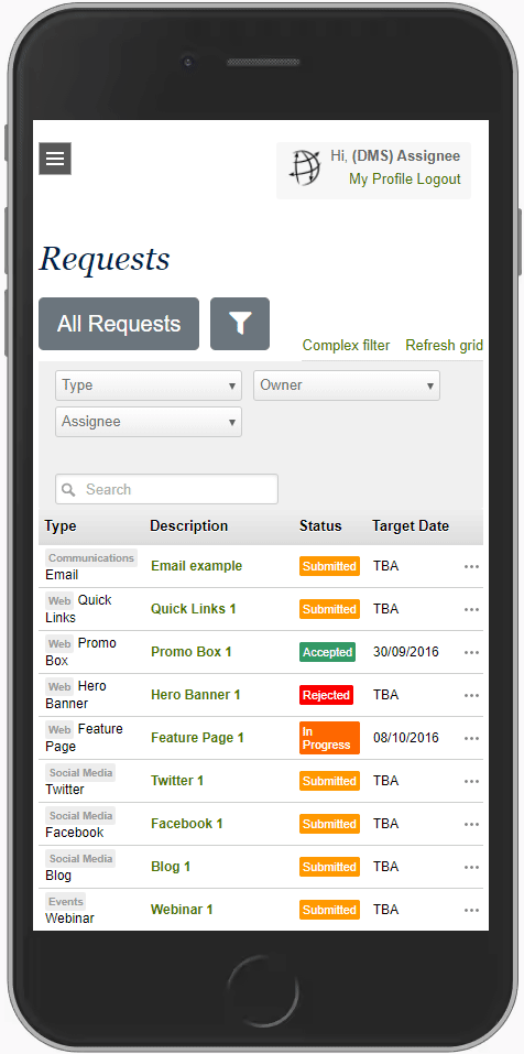 requestbox - mobile layout - animated