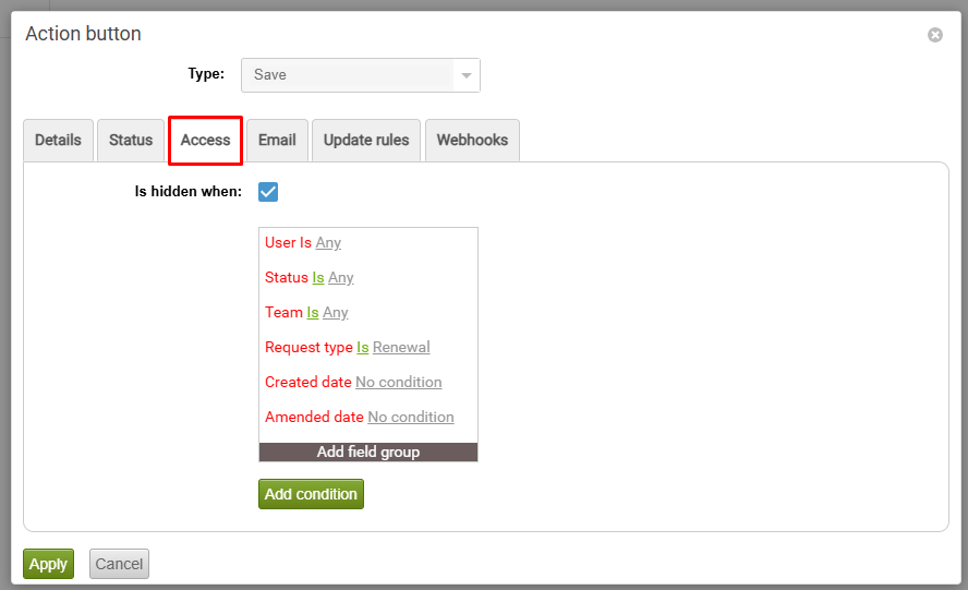 Action Button Access Tab